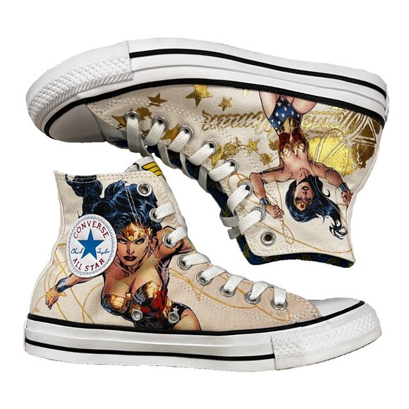 Converse Size 8.5 All Star WONDER WOMAN Print DC Comics Hi Top Sneaker Unisex - Picture 1 of 13